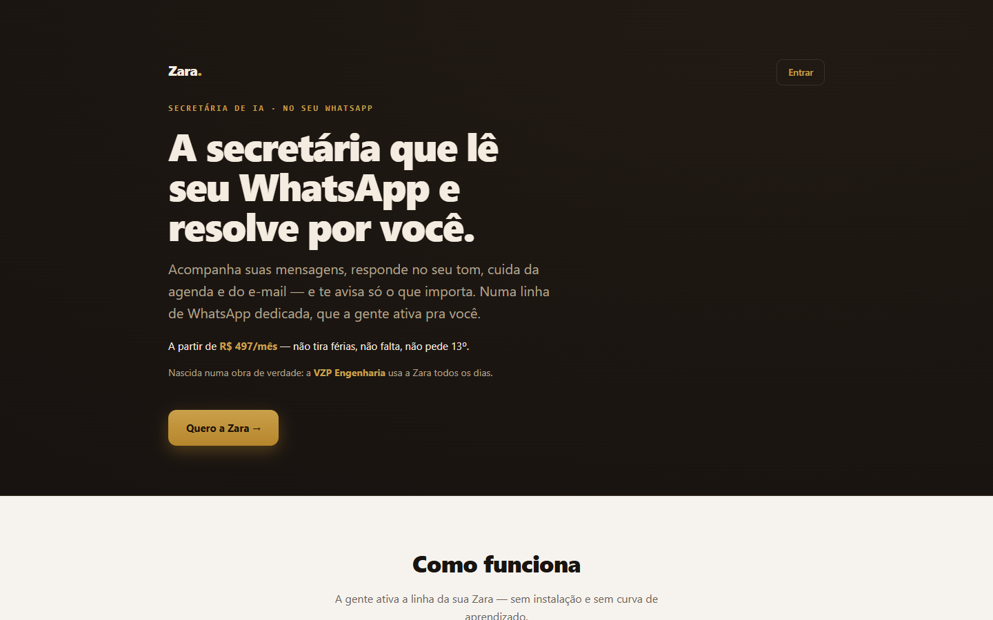 Tela inicial da plataforma Zara
